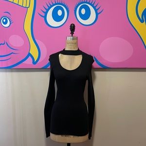 Michael Stars Black Long Sleeve Key Hole Knit Top